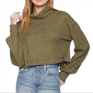 Free People We The Free Olive Waffle Knit Off-Shoulder Sweater Size M